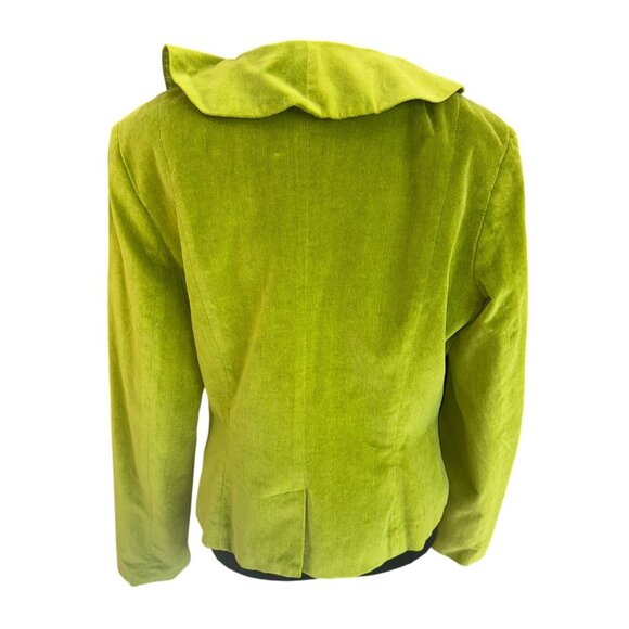 New Metrostyle Lime Green Ruffle Velvet Button-Up Jacket Blazer Women 14 Luxury - Picture 2 of 9